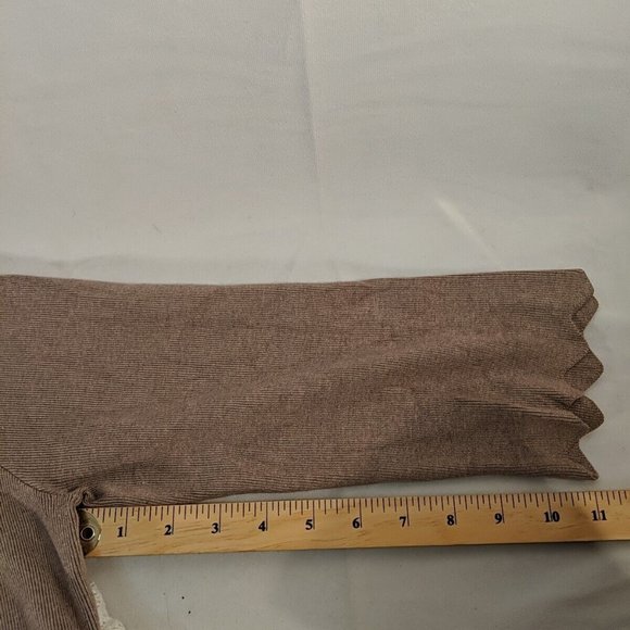 Philosophy Mauve Light Brown Scallop Hem Women's L Knit Sweater Top 3/4 Sleeve - Picture 9 of 11